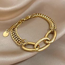 Золотой Хип-хоп 304 браслеты из кубинской цепи и тросов из нержавеющей стали для женщин, золотые, 7-1/8 дюйм (18 см)