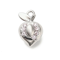 Peach Латунные микро проложить кубического циркония подвески, фруктовые прелести, стойки покрытие, долговечный, без свинца и без кадмия, персик, 12x7.5x7 мм, отверстие : 1.2 мм