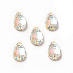 Light Crystal AB Каплевидная форма, пришитая стразами, k 5 стеклянный страз, 2-отверстие ссылка, плоская спинка с покрытием, швейные украшения, свет кристалл AB, 12x7x4 мм, отверстие : 0.8 мм
