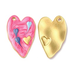 Deep Pink 304 Stainless Steel Enamel Pendants, Real 18K Gold Plated, Heart Charm, Deep Pink, 36x24x2.5mm, Hole: 2.5mm