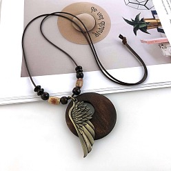 Wing Длинные ожерелья из сплава пончиков в стиле бохо для женщин, античная бронза, крыло, 35.43 дюйм (90 см)