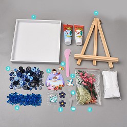 Mixed Color DIY Mosaic Tray Craft Making Kit, with Tray, Wood Easel, Plastic Spatula, Dried Flower and Resin Cabochons, Cream Glue , Mixed Color, 200x200x19mm