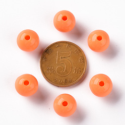Coral Opaque Acrylic Beads, Round, Coral, 10x9mm, Hole: 2mm, about 940pcs/500g