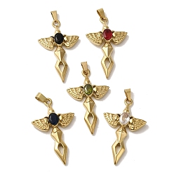 Mixed Color Brass Pendants, with Glass, Real 18K Gold Plated, Cross, Wing, Mixed Color, 45.5x27x6.5mm, Hole: 6x3mm