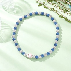 Светло-Синий Круглые эластичные ожерелья из полимерной глины, стразов и натурального дерева в бейсбольном стиле для женщин, голубой, 18.31 дюйм (46.5 см)