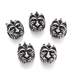 Античное Серебро 304 бусины европейского стиля из нержавеющей стали с крупными отверстиями, тигр, античное серебро, 11x13x9 мм, отверстие : 5 мм