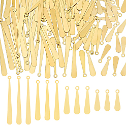 Golden 120Pcs 4 Styles Brass Pendants, Teardrop, Golden, 15~38x4x0.3~0.5mm, Hole: 1~1.4mm, 30pcs/style
