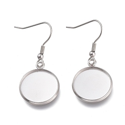 Нержавеющая Сталь Цвет Устойчивы к потускнению 304 крючки для сережек из нержавеющей стали, с пустым подвесным лотком, плоские круглые местом для кабошона, цвет нержавеющей стали, 40 мм, лоток : 16 мм, 20 датчик, штифты : 0.8 мм