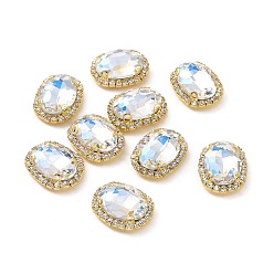 Лунный Свет Овал пришиваем стразами, граненый стеклянный горный хрусталь, многожильных ссылки, с оправой из латуни золотистого цвета со стразами, лунный свет, 21.5x17x8 мм, отверстие : 1 мм
