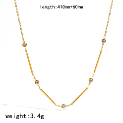 Real 18K Gold Plated 304 Stainless Steel Pave Clear Cubic Zirconia Tube Link Chain Necklaces for Women, Real 18K Gold Plated, 16.14 inch(41cm)