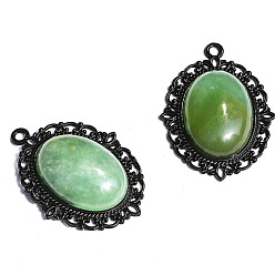 Green Aventurine Natural Green AventurinePendants, Black Metal Oval Charms, 40x30x7mm