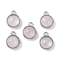 Розовый Кварц Природного розового кварца подвески, с платиновым тоном стойки с покрытием из латуни, плоско-круглые, 9.8x7.5x4.3 мм, отверстие : 1.2 мм