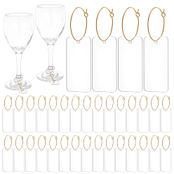 Clear 50Pcs Acrylic Wine Glass Charms, Blank Goblet Marker, Rectangle, with 50Pcs Brass Wine Glass Charm Rings, Clear, 40x20x2mm, Hole: 2mm