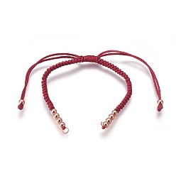Темно-Красный Плетеные браслеты из бисера из нейлонового шнура, с латунной бисера, долговечный, Настоящее розовое золото покрыто, темно-красный, 10-1/4 дюйм ~ 11-5/8 дюйм (26~29.6 см)