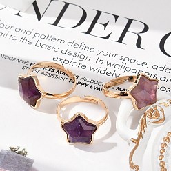 Аметист Звездный натуральный аметист регулируемые кольца, латунные кольца на палец для женщин, внутренний диаметр: 18 мм
