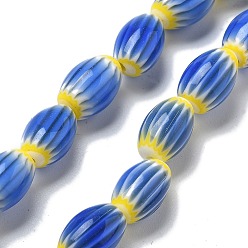 Королевский синий Handmade millefiori lampwork beads strands, рис, королевский синий, 11~12x7~8 мм, отверстие : 0.9 мм, около 31 шт / нитка, 13.98~14.37 дюйм (35.5~36.5 см)