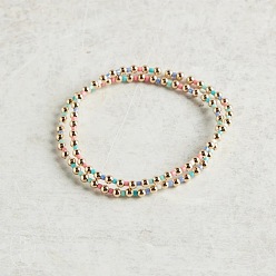 Разноцветный 3 Набор эластичных браслетов из CCB и стеклянного бисера для женщин, круглый и колонки, красочный, 6.50 дюйм (16.5 см)