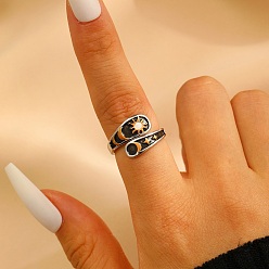 Платина Латунные манжеты с открытыми кольцами, звезда/солнце/луна, с эмалью, платина, 16 мм