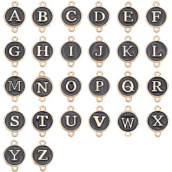 Черный 52 шт. 26 стили сплав эмалированные буквы звенья соединительные подвески, плоско-круглые, золотые, чёрные, 17x12x2 мм, отверстие : 1.4 мм, 2 шт / стиль