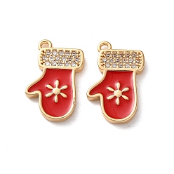 Другие Латунные микро проложить кубического циркония подвески, Новогодняя тема, реальный 18 k позолоченный, с эмалью, 17x10.5x2 мм, отверстие : 1.2 мм