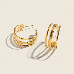 Настоящее золото 18K Минималистичные серьги-гвоздики в форме тройной буквы С из нержавеющей стали, реальный 304 k позолоченный, 18 мм