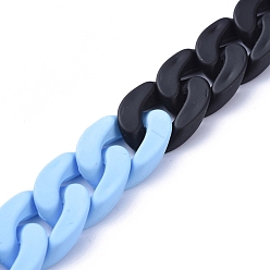 Light Sky Blue Handmade Opaque Spray Painted Acrylic Curb Chains, Cuban Link Chains, for Jewelry Making, Light Sky Blue, Link: 29.5x20.5x6mm, 39.37 inch(1m)/strand