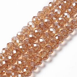 Camel Handmade Glass Beads, Faceted Rondelle, Camel, 10x7mm, Hole: 1mm, about 70~72pcs/strand