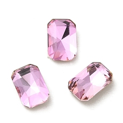 Light Rose Glass Rhinestone Cabochons, Point Back & Back Plated, Faceted, Rectangle, Light Rose, 6x4x2mm