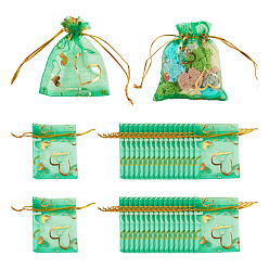 Зеленый лайм 50шт. мешочки из органзы с принтом в виде сердца, мешочки подарка украшения для мешков конфеты, свадьбы пользу сумки, пользу мешок, подарочные пакеты, прямоугольные, зеленый лайм, 9x7 см