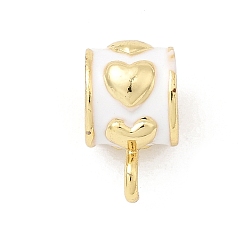 Белый Поручни из латунной эмали, сердце, стойки покрытие, долговечный, без кадмия и без свинца, реальный 18 k позолоченный, белые, 10x6.5x8 мм, отверстие : 1.5 мм, внутренний диаметр: 4 мм