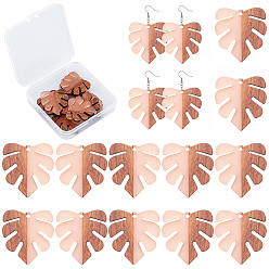 Pink Resin & Wood Pendants, Tropical Leaf Charms, Monstera Leaf Pendant, Pink, 30x28x3.5mm, Hole: 2mm, 12pcs/box