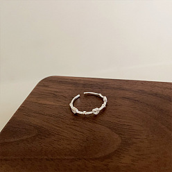 Платина Латунь регулируемые манжеты кольца, сердечные темы, платина, внутренний диаметр: 15~20 мм
