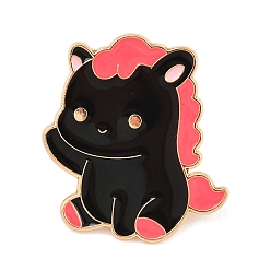 Черный Булавки с конской эмалью, булавки для лацканов из сплава для одежды рюкзака, золотой свет, чёрные, 30x28 мм