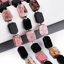 Смешанные камни Нити из натуральных бусин обсидиана и родонита, овальные, с бисером и картоном, 10~14x7~10x3.5~6 мм, отверстие : 0.7~1 мм, около 13~14 шт / нитка, 7.09~7.87 дюйм (18~20 см), 1 прядь / комплект