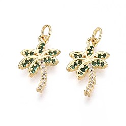 Настоящее золото 16K Латунные микро проложить кубического циркония подвески, кокосовая пальма, с целью перехода в кольце, реальный 16 k позолоченный, 18.5x13x2 мм, отверстие : 3 мм