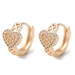 Light Gold Rack Plating Brass Micro Pave Cubic Zirconia Hoop Earrings, Heart, Light Gold, 15x10mm