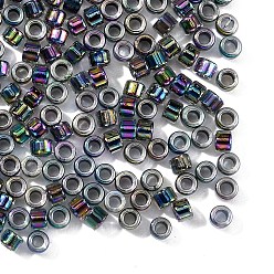 Черный 10 g стеклянный бисер, непрозрачные радужные цвета , цилиндр, чёрные, 2.5x2 мм, отверстие : 1.4 мм