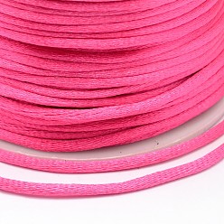 Deep Pink Polyester Cord, Satin Rattail Cord, for Beading Jewelry Making, Chinese Knotting, Deep Pink, 2mm, about 100yards/roll