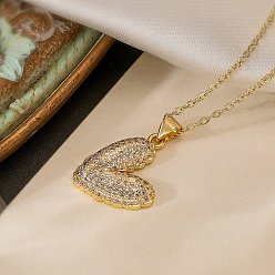 Настоящее золото 18K Латунная микро-паве прозрачная цепочка с кубическим цирконием, подвеска в виде сердца, ожерелья для женщин, реальный 18 k позолоченный, 18.03 дюйм (458 мм)