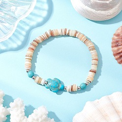 Tortoise Браслеты из натуральной пресноводной ракушки с синтетическими бирюзовыми бусинами для мужчин и женщин, черепаха, внутренний диаметр: 2 дюйм (5 см), Черепаха: 14x17x7 мм