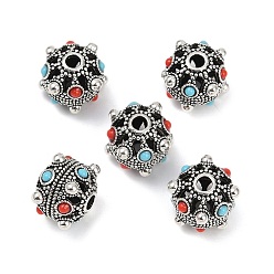 Античное Серебро Сплавочные овальные бусины тибетского стиля , cmолой, круглые, античное серебро, 11x12x14 мм, отверстие : 3 мм