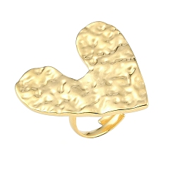 Золотой Ионное покрытие (ip) текстурированное сердце 304 регулируемые кольца из нержавеющей стали для женщин, золотые, размер США 6 3/4 (17.1 мм)
