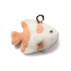 Fish Подвески из смолы в виде морских организмов, с железной платиной петлей, рыба, 16x21x7 мм, отверстие : 1.8 мм