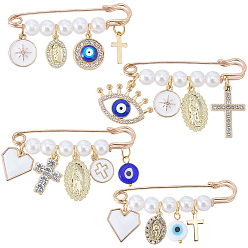 Золотой 4шт. 4 стили: булавки для килта из сплава со стразами и эмалью, с изображением сглаза, креста и сердца, Девы Марии, подвески, броши-булавки, золотые, 59 мм, 1 шт / стиль