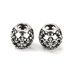 Antik Silber Farbe 316 chirurgische Edelstahlperlen, Fass, Antik Silber Farbe, 10x9 mm, Bohrung: 4 mm