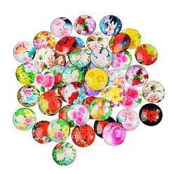 Couleur Mélangete Fleurs imprimés cabochons de verre, demi-tour / dôme, couleur mixte, 25x7mm, 50 pcs / boîte