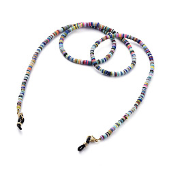 Coloré Chaînes de lunettes, tour de cou pour lunettes, perles de heishi en pâte polymère faites main, fermoirs à pince de homard en alliage et extrémités de boucle en caoutchouc, colorées, 29.13 pouce (74 cm)