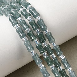 Бирманский Нефрит Бусы из натурального мьянманского жадеита, со стеклянными бусинами, бамбуковую палку, 6x4 мм, отверстие : 0.8 мм, около 47 шт / нитка, 14.96'' (38 см)