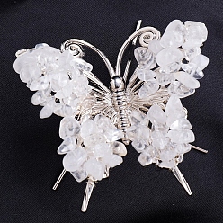 Хрусталь Необработанный натуральный кристалл кварца, минеральные украшения для образцов, с металлическим держателем-бабочкой, украшение для домашнего рабочего стола по фэн-шуй, 65x75 мм