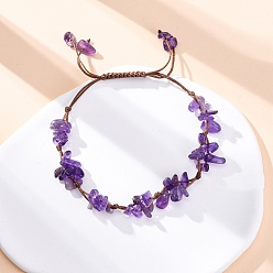 Аметист Регулируемые браслеты из плетеных бусин из натурального аметиста для женщин, внутренний диаметр: 1-5/8~3 дюйм (4.15~7.6 см)